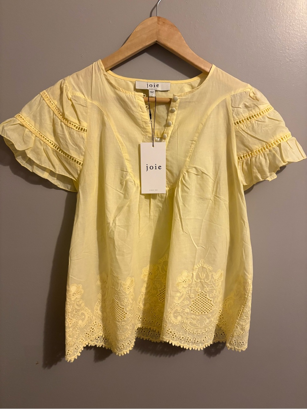 Joie Soft Yellow 100% Cotton Blouse